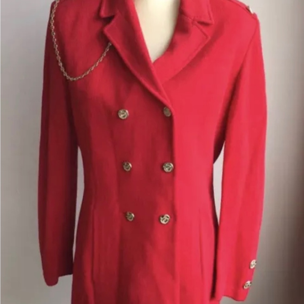ST. JOHN Collection KNIT BLAZER DOUBLE BREASTED JACKET GOLD BUTTONS 8.